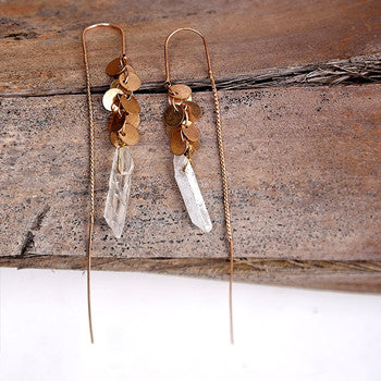 Natural Stones Long Drop Earrings Gold Nickel Free from Switzerland ZELLA.CH