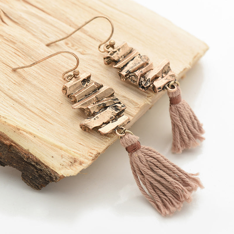 Boho Tassel Cotton Thread Dangle Earrings Zinc Alloy Nickel Free Antique Gold Silver from Switzerland