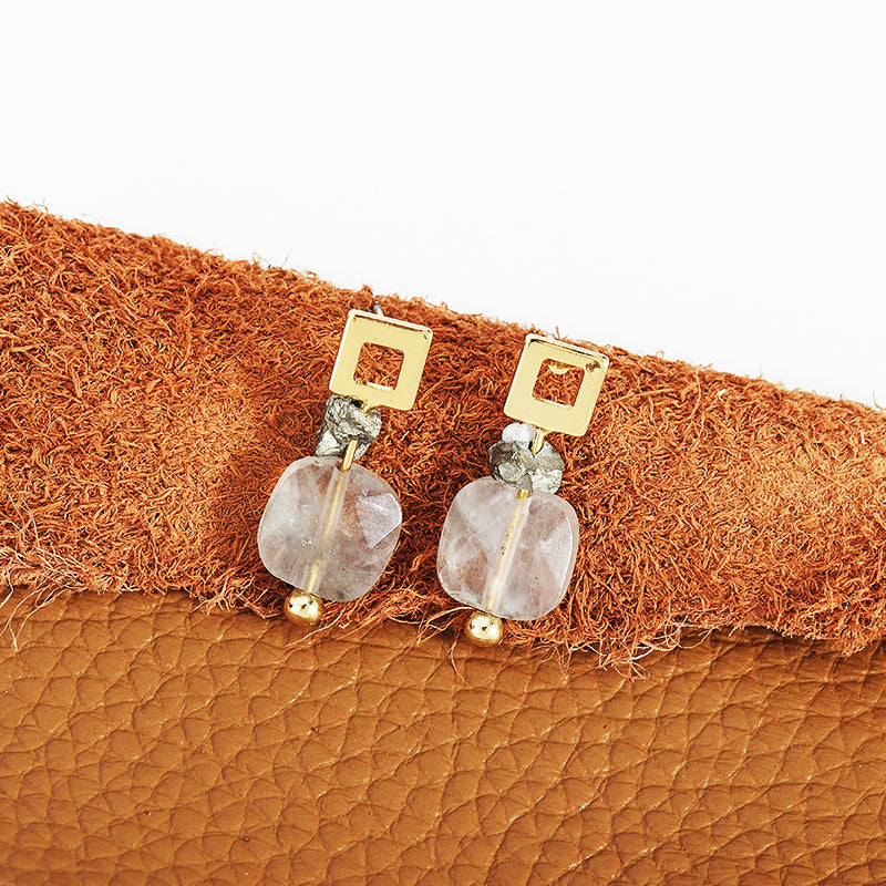 Natural Stone Nickel Free Vintage Gold Copper Square Earrings from Switzerland zella.ch