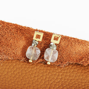 Natural Stone Nickel Free Vintage Gold Copper Square Earrings from Switzerland zella.ch