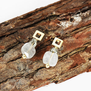Natural Stone Nickel Free Vintage Gold Copper Square Earrings from Switzerland zella.ch