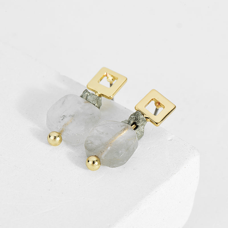 Natural Stone Nickel Free Vintage Gold Copper Square Earrings from Switzerland zella.ch