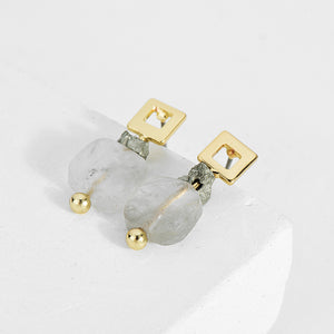 Natural Stone Nickel Free Vintage Gold Copper Square Earrings from Switzerland zella.ch