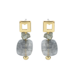 Natural Stone Nickel Free Vintage Gold Copper Square Earrings from Switzerland zella.ch