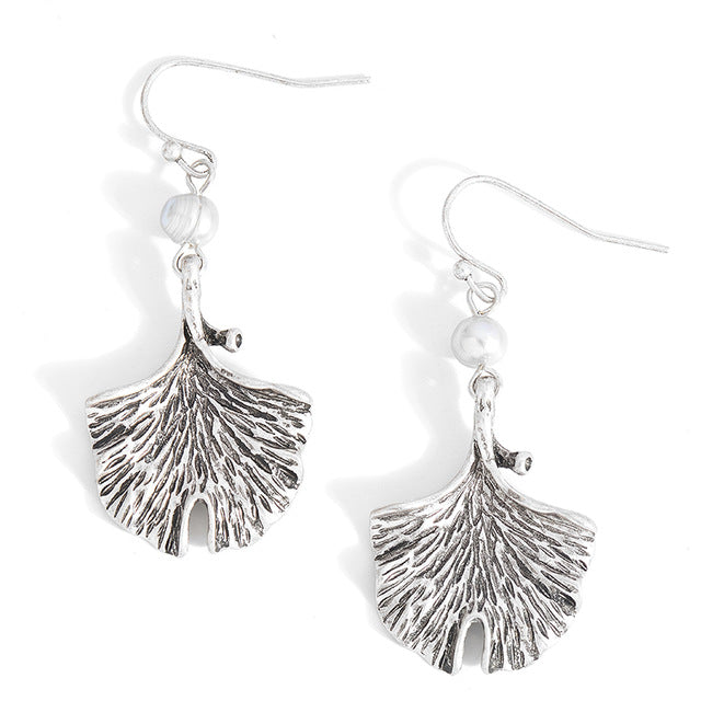 Nickel Free Metal Gold Antique Silver Leaf Earrings Natural Fresh Water Pearl from Switzerland zella.ch