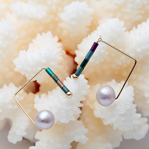 Nickel Free Gold Dangle Earrings with Fresh water Pearl and Natural Stone Beads from Switzerland