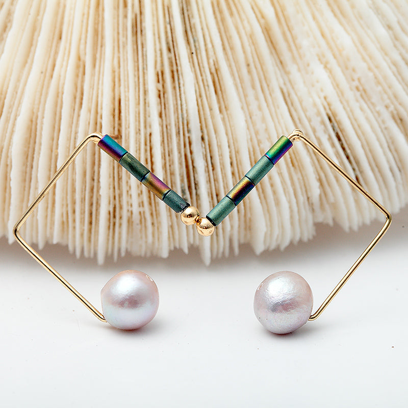 Nickel Free Gold Dangle Earrings with Fresh water Pearl and Natural Stone Beads from Switzerland