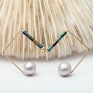 Nickel Free Gold Dangle Earrings with Fresh water Pearl and Natural Stone Beads from Switzerland