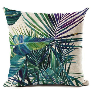 Pillow Cover Tropical Green Plant Print - ECE - 45x45cm