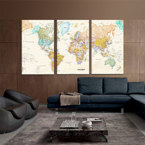 Vintage World Map Wall Art Print – ELENA – 3 Panel