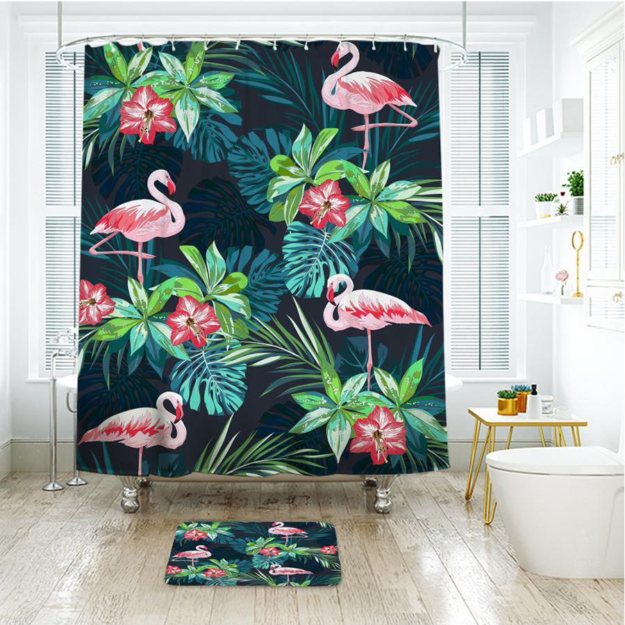 Shower Curtains Tropical Flamingo Print - AMIE - 3 SIZES