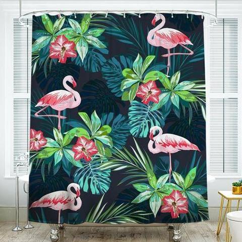Shower Curtains Tropical Flamingo Print - AMIE - 3 SIZES