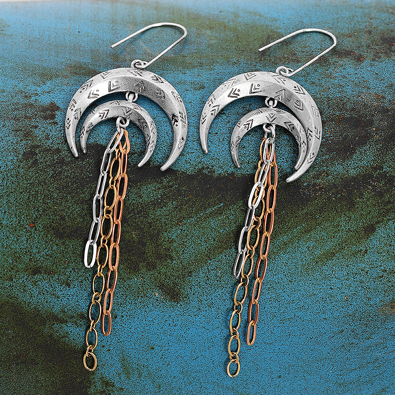 Ethnic Moon Shape Nickel Free Gold Drop Earrings from Switzerland zella.ch