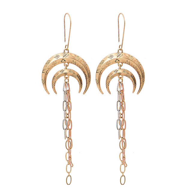 Ethnic Moon Shape Nickel Free Gold Drop Earrings from Switzerland zella.ch