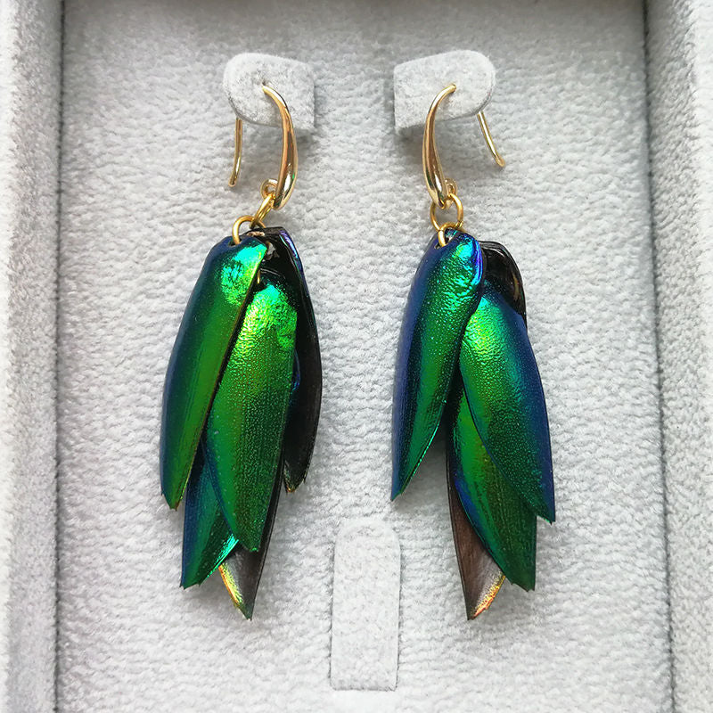 Real Beetle Wings Green Brass Nickel Free Dangle Earrings from Switzerland zella.ch