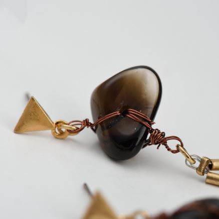 Nickel Free Gold Natural Stone Brown Ore Bead Dangle Earrings from Switzerland zella.ch