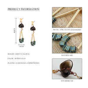 Nickel Free Gold Natural Stone Brown Ore Bead Dangle Earrings from Switzerland zella.ch
