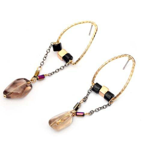 Natural Stone Black Wood Beads Nickel Free Vintage Gold Drop Earrings from Switzerland zella.ch