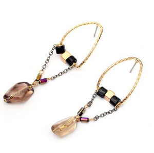 Natural Stone Black Wood Beads Nickel Free Vintage Gold Drop Earrings from Switzerland zella.ch