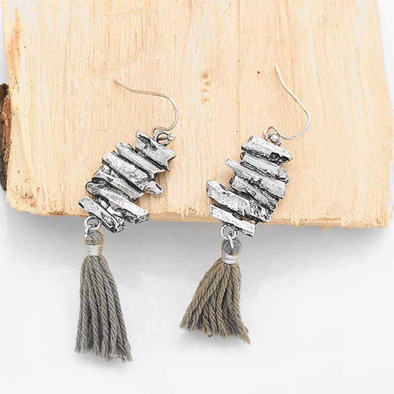 Boho Tassel Cotton Thread Dangle Earrings Zinc Alloy Nickel Free Antique Gold Silver from Switzerland