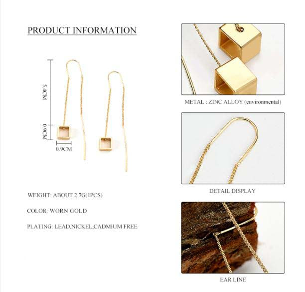 Gold Box Square Nickel Free Line Drop Earrings from Switzerland zella.ch