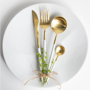 White & Gold Stainless Steel Tableware Set - ALMA